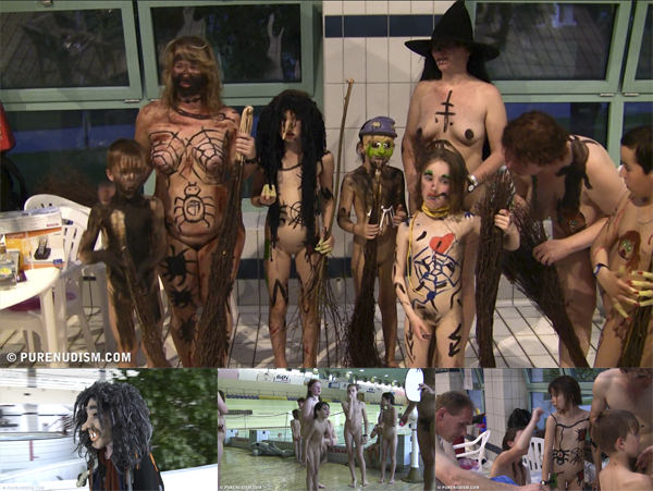 HD rodzinny nudyzm w basenie w dzień obchodów Halloween | HD family nudism in the pool in celebration of Halloween [Kolekcja Naturyzm]